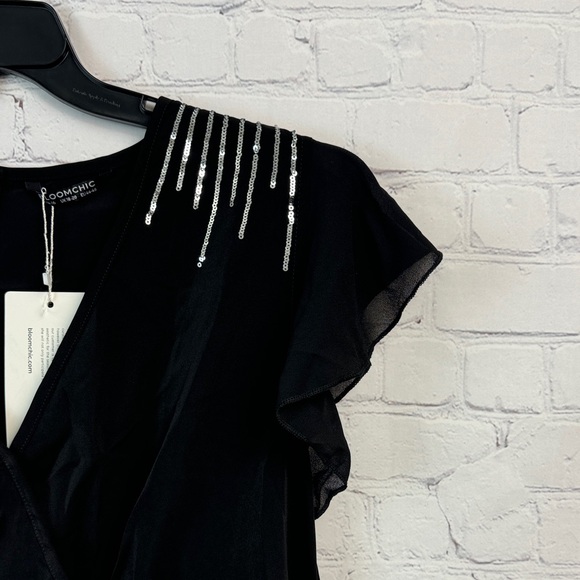 BloomChic Black Midi Dress with Silver Sequin Detail Plus Size 1X - Picture 3 of 7